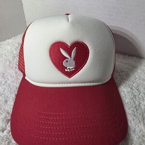 PLAYBOY Adjustable Snapback Mesh Trucker Heart Bunny Red Hat Cap Brand New